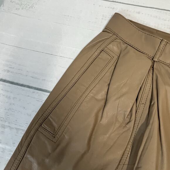 Toffs Leather Pants Womens Petite sz 30/10 Brown Pleated Vintage 90s Y2K Pockets - Picture 3 of 10